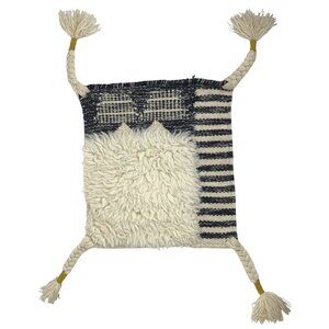 Ikat Border Wool Shag Rug SAMPLE / Placemat Handmade in India By West Elm 14x12"